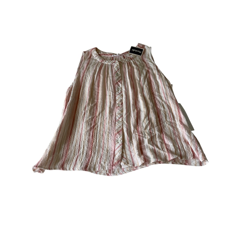 Jane + Delancey Pink Striped Sleeveless Button Front Gauze Top Womens Large NEW